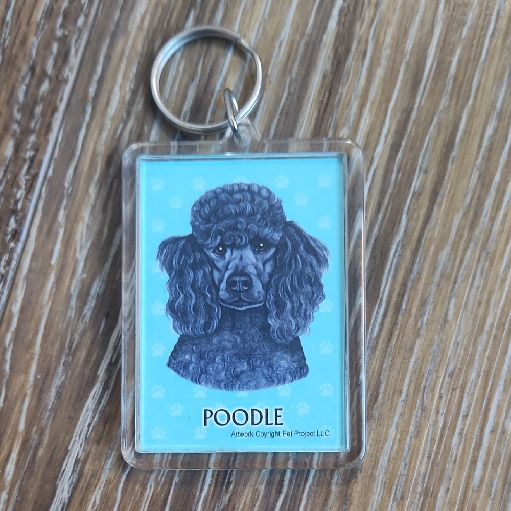 Black Poodle Keychain Teal Blue Turquoise Paws Pawprints Plastic